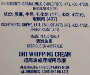 Australian cream contents list on thrivelowcarb.com
